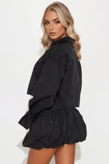 Simple Affair Bubble Hem Mini Skirt Set - Black