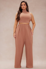 Serena Wide Leg Trouser Pant Set - Taupe