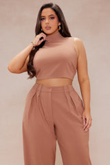 Serena Wide Leg Trouser Pant Set - Taupe