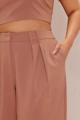 Serena Wide Leg Trouser Pant Set - Taupe