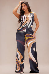 Katerina Satin Pant Set - Brown/combo