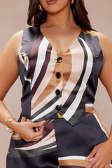 Katerina Satin Pant Set - Brown/combo
