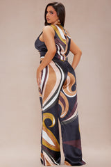 Katerina Satin Pant Set - Brown/combo