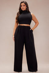 Serena Wide Leg Trouser Pant Set - Black