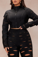 Brielle Zip Up Bandage Pant Set - Black