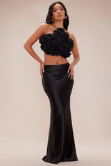 Molly Satin Skirt Set - Black