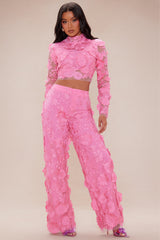 Kassey Embroidered Flare Pant - Hot Pink