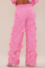 Kassey Embroidered Flare Pant - Hot Pink
