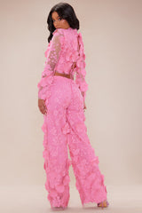 Kassey Embroidered Flare Pant - Hot Pink