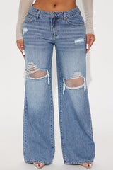 Jazlyn Embellished Ripped Straight Leg Jeans - Medium Wash