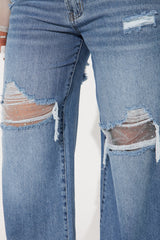Jazlyn Embellished Ripped Straight Leg Jeans - Medium Wash
