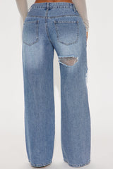Jazlyn Embellished Ripped Straight Leg Jeans - Medium Wash