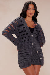 Jenna Cardigan Skirt Set - Charcoal
