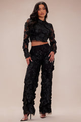 Kassey Embroidered Flare Pant - Black