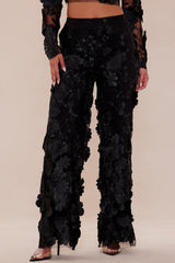 Kassey Embroidered Flare Pant - Black