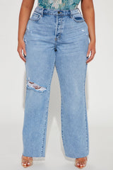 Topanga 90's Ripped Straight Leg Jeans - Medium Wash