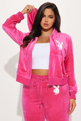 Playboy Bunny Velour Zip Up Hoodie - Pink