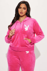 Playboy Bunny Velour Zip Up Hoodie - Pink