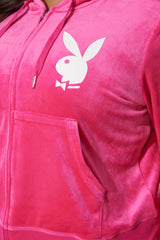 Playboy Bunny Velour Zip Up Hoodie - Pink