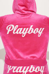 Playboy Bunny Velour Zip Up Hoodie - Pink