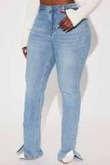 Out For The Night Split Hem Bootcut Jeans - Light Wash