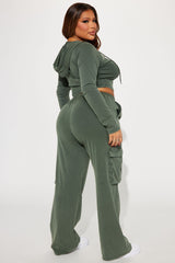 Keep It Casual Washed Pant Set - Olive