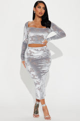 Lea Butterfly Velvet Skirt Set - Grey