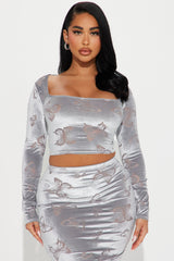 Lea Butterfly Velvet Skirt Set - Grey