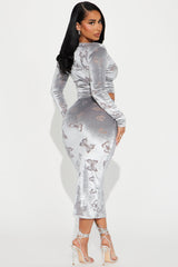 Lea Butterfly Velvet Skirt Set - Grey