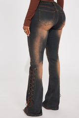Tongue Tied Tinted Flare Jeans - Dark Wash
