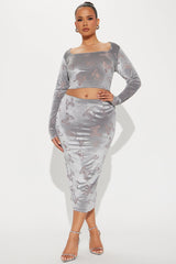 Lea Butterfly Velvet Skirt Set - Grey