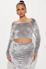 Lea Butterfly Velvet Skirt Set - Grey