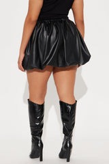 Verity Faux Leather Bubble Mini Skort - Black