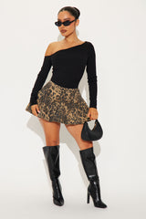 Tasha Leopard Bubble Hem Mini Skirt - Brown/combo