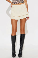 Fall For You Double Tiered Pleated Mini Skirt - Cream