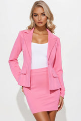 The Mia Double Lined Ponte Blazer Skirt Set - Pink