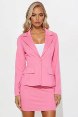 The Mia Double Lined Ponte Blazer Skirt Set - Pink