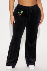 Playboy Cherry Velour Wide Leg Pant - Black