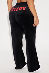 Playboy Cherry Velour Wide Leg Pant - Black