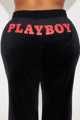 Playboy Cherry Velour Wide Leg Pant - Black