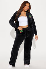Playboy Cherry Velour Wide Leg Pant - Black