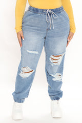 End Game Relaxed Denim Joggers - Medium Blue Wash