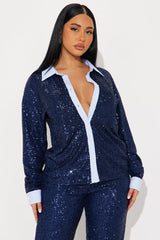 Shine Moment Sequin Pant Set - Navy/combo