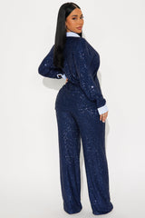 Shine Moment Sequin Pant Set - Navy/combo