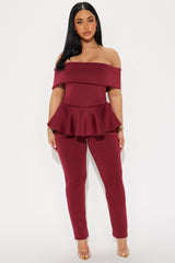 My Pretty Peplum Pant Set - Burgundy