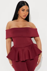 My Pretty Peplum Pant Set - Burgundy