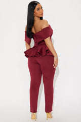 My Pretty Peplum Pant Set - Burgundy