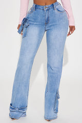 Brielle Bow Straight Leg Jeans - Light Wash