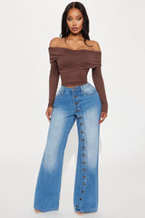 Jaylen Non Stretch Button Up Wide Leg Jeans - Medium Wash