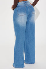 Jaylen Non Stretch Button Up Wide Leg Jeans - Medium Wash